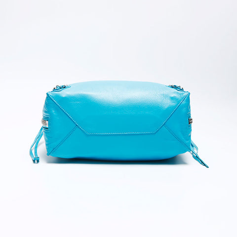 Balenciaga Leather Silver Metal Riches Papier à 2 voies Sac d'épaule bleu WS12459