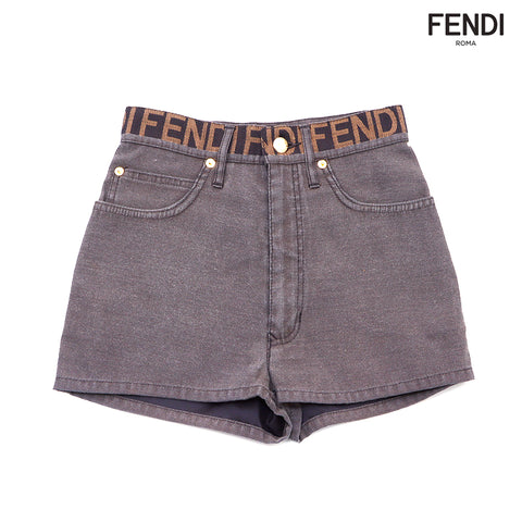 Fendi Denim Logo -Gürtelshorts dunkelgrau WS1248