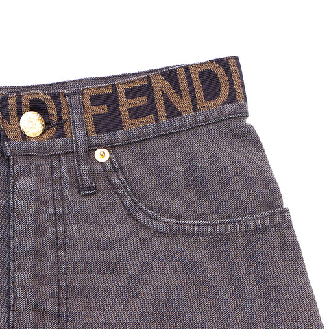 Fendi Denim Logo -Gürtelshorts dunkelgrau WS1248