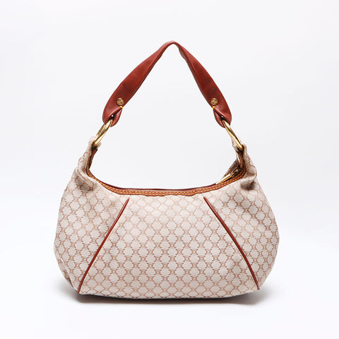 CELINE Macadam Canvas Leather Handbag Beige WS12491