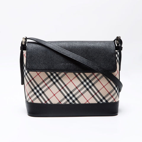 バーバリー BURBERRY ノバチェック レザー ショルダーバッグ ベージュ ブラック WS12494