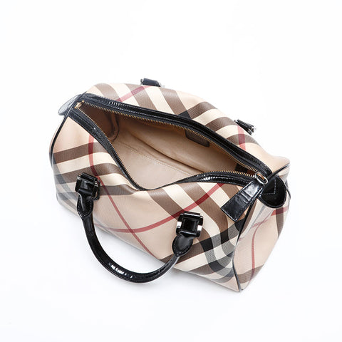 BURBERRY PVC Nova Check Boston bag Beige black WS12495