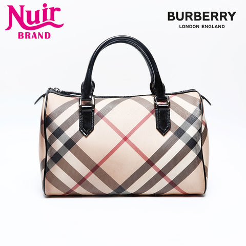 BURBERRY PVC Nova Check Boston bag Beige black WS12495