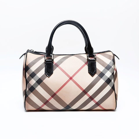 BURBERRY PVC Nova Check Boston bag Beige black WS12495