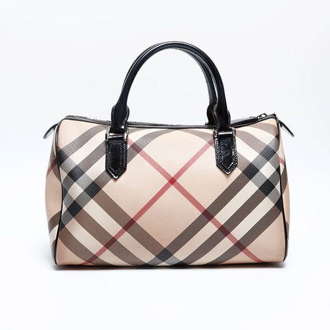 BURBERRY PVC Nova Check Boston bag Beige black WS12495