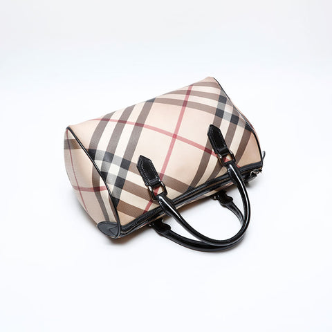 BURBERRY PVC Nova Check Boston bag Beige black WS12495
