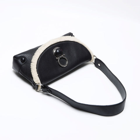 Salvatore Ferragamo Gancini en cuir fourrure Mouton Boa Sac d'épaule noir WS12498