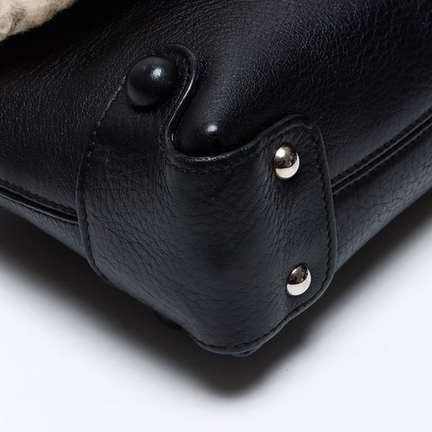 Salvatore Ferragamo Gancini en cuir fourrure Mouton Boa Sac d'épaule noir WS12498