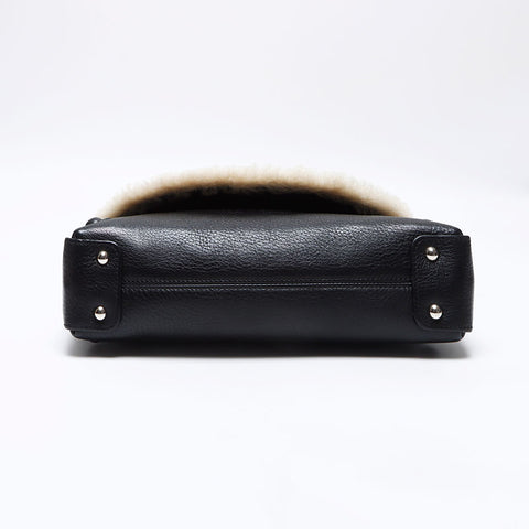 Salvatore Ferragamo Gancini en cuir fourrure Mouton Boa Sac d'épaule noir WS12498