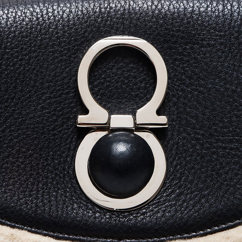 Salvatore Ferragamo Gancini en cuir fourrure Mouton Boa Sac d'épaule noir WS12498