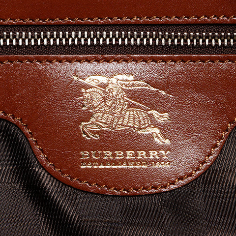 Burberry Leather Logo Bowling Boston Bag Brown WS12501