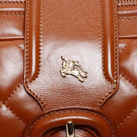 Burberry Leather Logo Bowling Boston Bag Brown WS12501