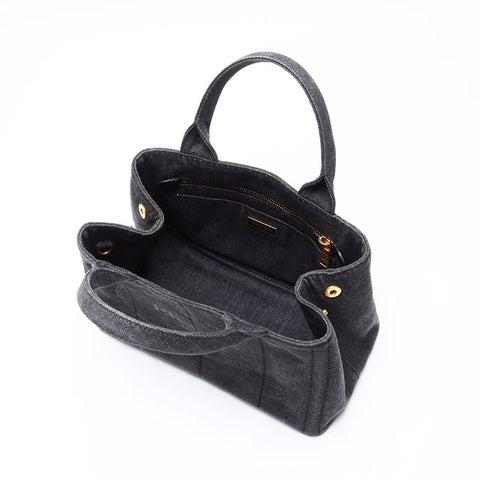 PRADA Canapa Denim Small Handbag Gray WS12514