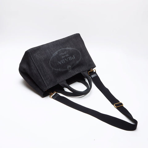 prada canapa牛仔布M中型2向手提包灰色WS12518