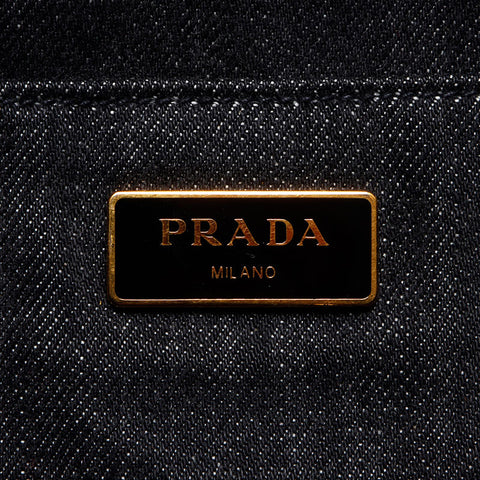 prada canapa牛仔布M中型2向手提包灰色WS12518