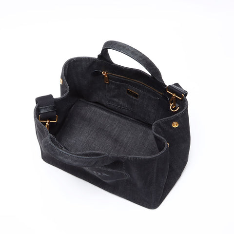 prada canapa牛仔布M中型2向手提包灰色WS12518