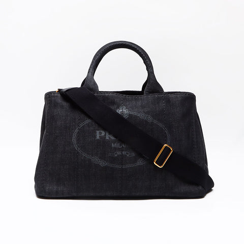 PRADA Canapa denim M medium 2way Handbag gray WS12518