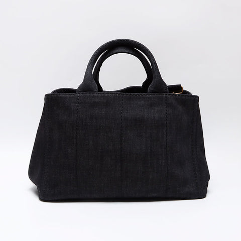 PRADA Canapa denim M medium 2way Handbag gray WS12518