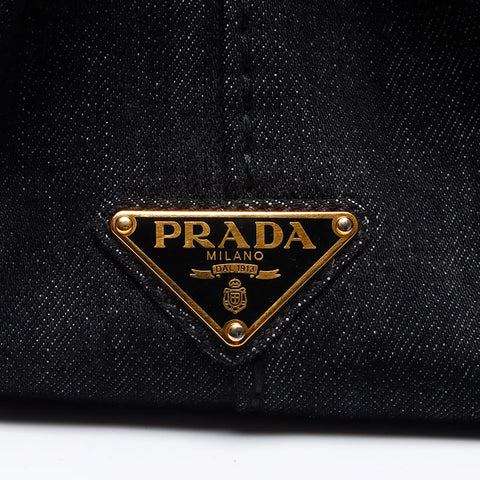 PRADA Canapa denim M medium 2way Handbag gray WS12518