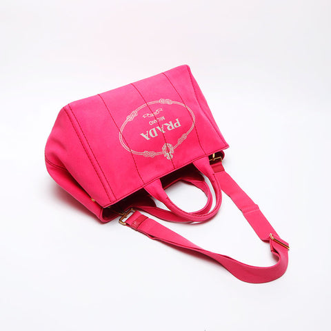 Prada Canapa Denim M Medium 2way Handbag Pink WS12519