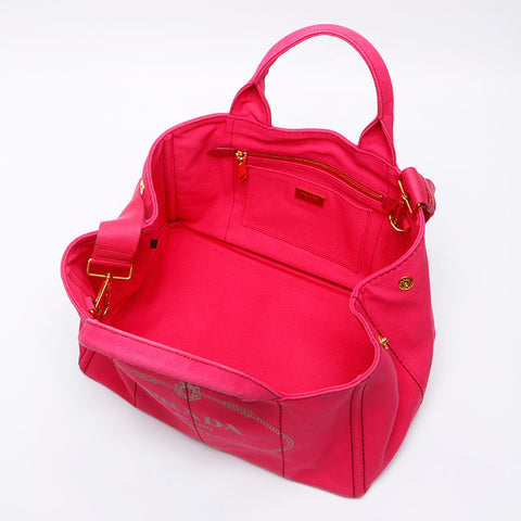 Prada Canapa Denim M Medium 2way Handbag Pink WS12519