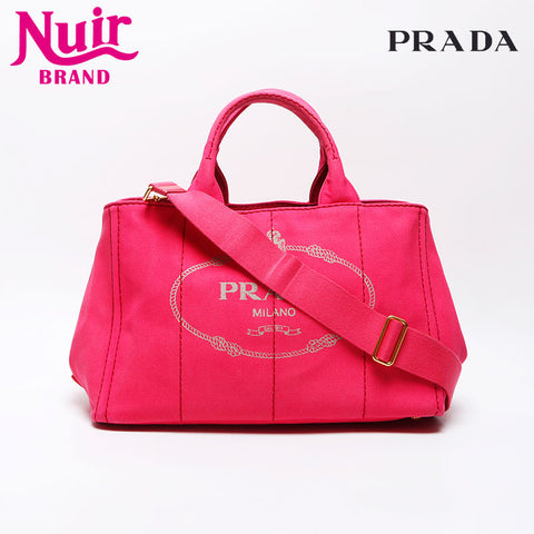 Prada Canapa Denim M Medium 2way Handbag Pink WS12519