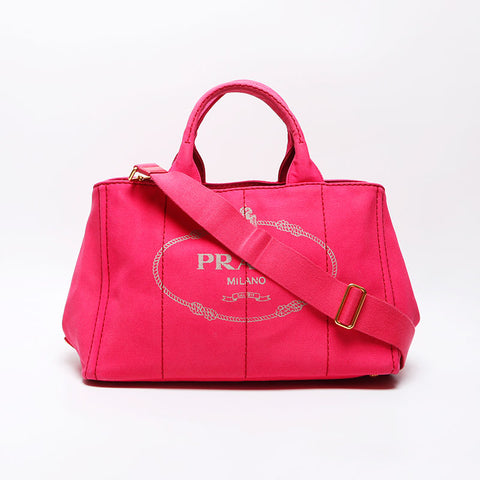 Prada Canapa Denim M Medium 2way Handbag Pink WS12519