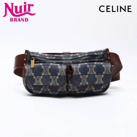 Céline Macadam Triomphe Belt Sac Denim Bag Navy WS12529