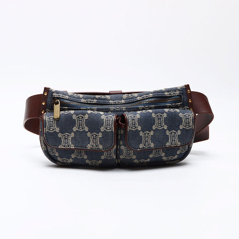 Céline Macadam Triomphe Belt Sac Denim Bag Navy WS12529