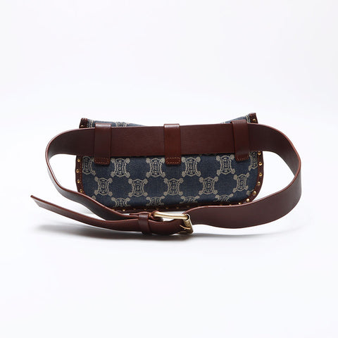 Céline Macadam Triomphe Belt Sac Denim Bag Navy WS12529