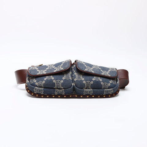 Céline Macadam Triomphe Belt Sac Denim Bag Navy WS12529