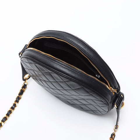 Chanel Chanel n ° 2 1993-1999 Caviar Skin Round Sac à bandoulière noir WS12540