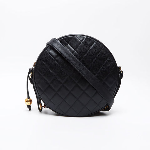 Chanel Chanel n ° 2 1993-1999 Caviar Skin Round Sac à bandoulière noir WS12540