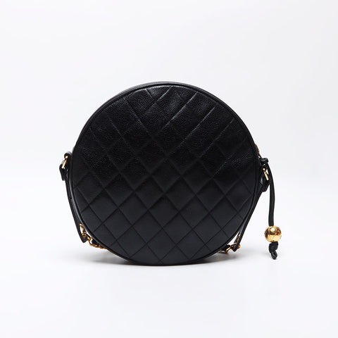 Chanel Chanel n ° 2 1993-1999 Caviar Skin Round Sac à bandoulière noir WS12540