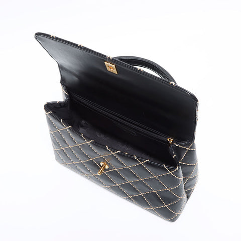 CHANEL Lambskin Wild Stitch Top Handle Kelly Style No. 9 2004-2005 Handbag black WS12562