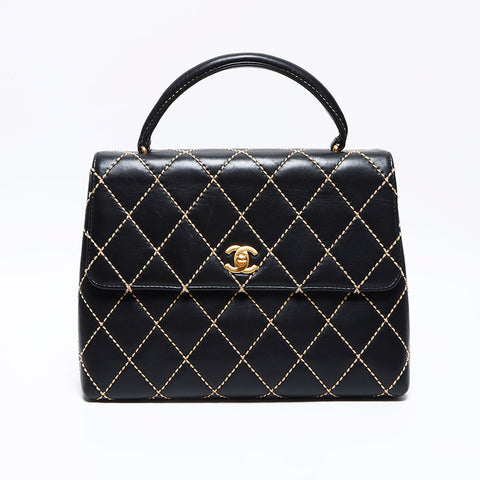 CHANEL 小羊皮 Wild Stitch 顶部提手凯莉包款式 No. 9 2004-2005 手提包黑色 WS12562