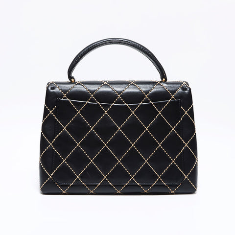 CHANEL Lambskin Wild Stitch Top Handle Kelly Style No. 9 2004-2005 Handbag black WS12562