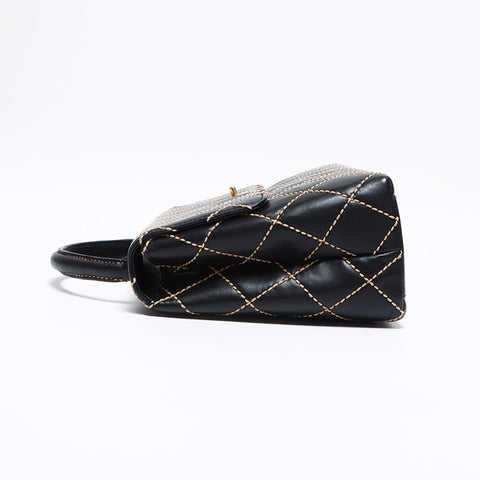 CHANEL Lambskin Wild Stitch Top Handle Kelly Style No. 9 2004-2005 Handbag black WS12562