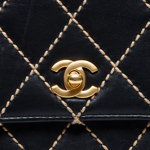 CHANEL 小羊皮 Wild Stitch 顶部提手凯莉包款式 No. 9 2004-2005 手提包黑色 WS12562