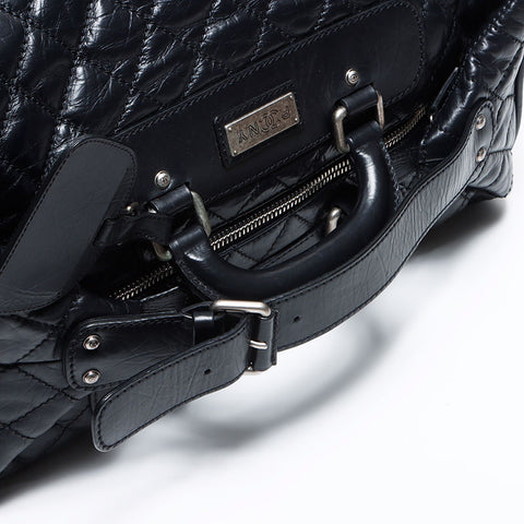 CHANEL Paris New York Line 皮革钥匙名牌带盖波士顿包黑色 WS12566