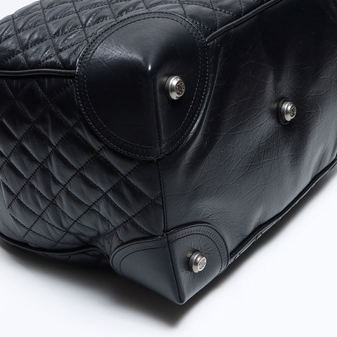 CHANEL Paris New York Line 皮革钥匙名牌带盖波士顿包黑色 WS12566