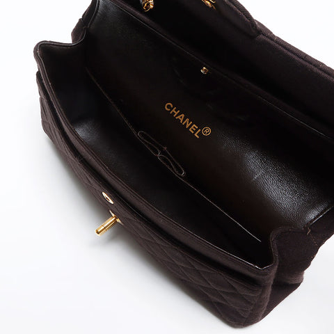 Chanel CHANEL Matelasse 25cm Cotton Double Flap Chain No. 1 1985-1993 Shoulder Bag Brown WS12584
