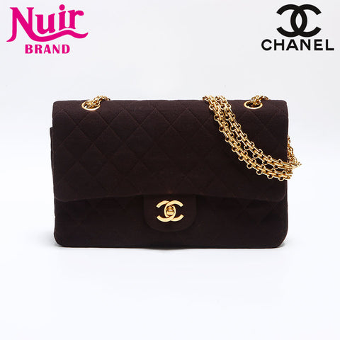 Chanel CHANEL Matelasse 25cm Cotton Double Flap Chain No. 1 1985-1993 Shoulder Bag Brown WS12584