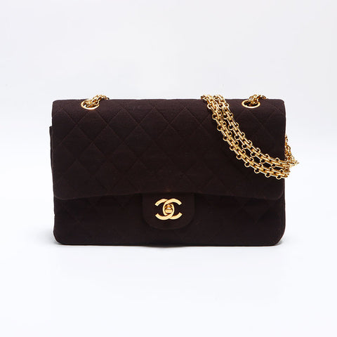 Chanel CHANEL Matelasse 25cm Cotton Double Flap Chain No. 1 1985-1993 Shoulder Bag Brown WS12584
