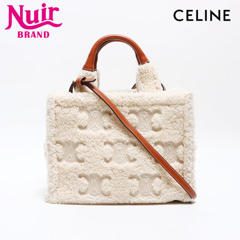 CELINE 2023-2024 Small Hippo Tyce Triomphe Boa Handbag Beige WS12587