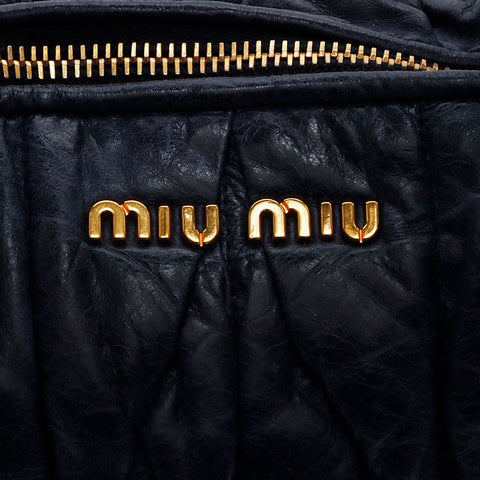 ミュウ ミュウ Miu Miu マテラッセ 2way レザー トートバッグ ネイビー WS12604