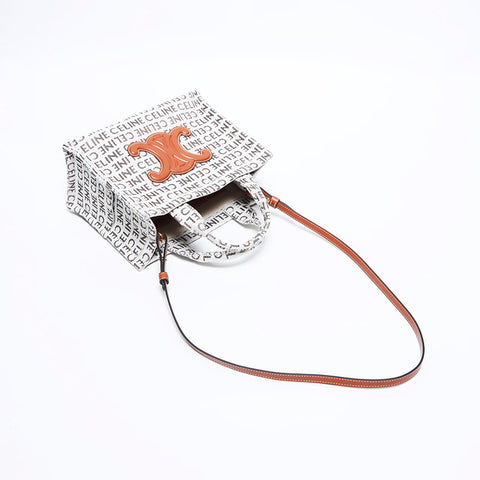 CELINE Logo 2way Small Kaba Thais Textile Handbag gray WS12621