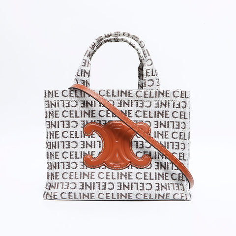 CELINE Logo 2way Small Kaba Thais Textile Handbag gray WS12621