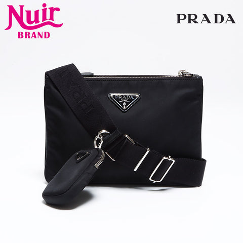 PRADA 2way Triangle Logo Charm Shoulder Bag Black WS12622