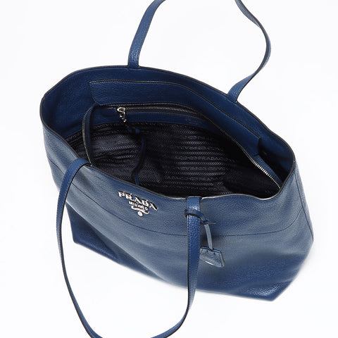 PRADA Charm Square Tote Bag Navy WS12624